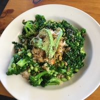 Rice base with veggies, fermented veggies, and seeds.  at At Sara's Table Chester Creek Cafe in Duluth