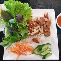 Woven rice vermicilli w/mix of charcoaled pork + grilled prawn $22.00: delicious, much prefer the pork at Ấn Quang Vegie Hut Vietnamese Buddhist Vegetarian Restaurant in Cairnlea
