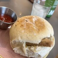Vegan sausage sarnie  at Pink Lane Bakery - Acorn Rd in Newcastle Upon Tyne