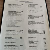 Menu card side 1 at David's Cafe in Dusseldorf