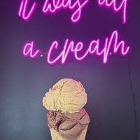 Vegan chocolate and vegan pumpkin ice cream on a vegan waffle cone  at Scratch Ice Cream in Brookfield