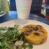 Vegan frittata and oat milk latte  at The Powder Room in Winston-salem