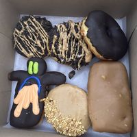 ODB, chocolate ring, maple bar, PB&J, voodoo doll  at Voodoo Doughnut Too in Portland
