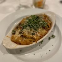 Vegan ziti al forno in bolognese sauce with plant-based meat crumbles   at William Penn Inn in Gwynedd