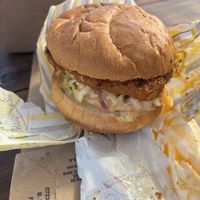 Bangkok hot burger  at Chicken Crossing in Eugene