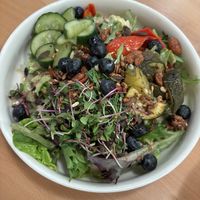 Roasted salad- with roasted zucchini and pepper, blueberries and much more. Loved it  at roots - Münstergasse in Zurich