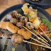 Assorted PB skewers - mushroom, tofu, mushroom nuggets, “meatballs”   at Coca bar in Maroochydore