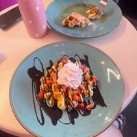 Strawberries and chocolate waffle at Sugar & Spice by S in Coventry