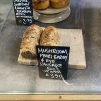 Mushroom, pearl barley and rye sausage rolls  at Hart's Bakery in Bristol