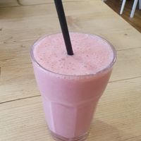 Strawberry and coconut smoothie at The Feel Good Larder in Barnstaple