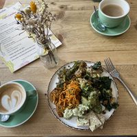 Salad plate and flat white   at The Feel Good Larder in Barnstaple
