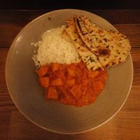 Sweet Potato & Spinach Dhal with wild rice and grilled flatbread at Coach & Four in Wilmslow