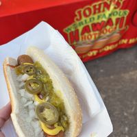 Loaded vegan hot dog  at John's World Famous Hot Dogs in Honolulu