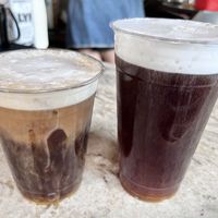 Iced coffees with coconut foam  at Summit Coffee Co in Asheville