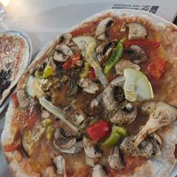 Vegetarian pizza with vegan cheese at Mamma Pronto in Cadiz