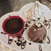Chocolate lava cake with soft serve ice cream at Loving Hut Perth in Wembley