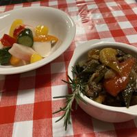 Vegan caponata and pickles appertizers  at Konataka in Tokyo