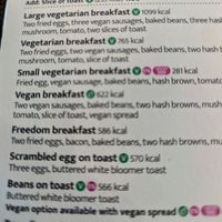 Vegan and vegetarian options clearly marked on menu at LHR - The Crown Rivers -  JD Wetherspoon - T5 in West London