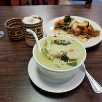 Tofu Green Curry with Sticky Rice and Tofu Pad Kee Mao (Drunken Noodle) at Bangkok Thai Food Express in Lebanon