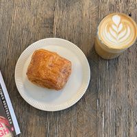 Pain au Chocolate and an oat milk lattee  at Feast & Fallow in Vancouver