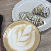 Cardamom rose latte and a lemon blueberry scone   at Feast & Fallow in Vancouver
