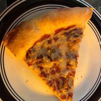 Vegan cheese pizza w/ bbq tempeh at Satchel's Pizza in Gainesville