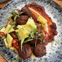 Falafel and hummus on toast  at Pom's Kitchen & Deli in Lichfield
