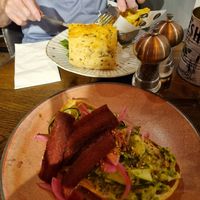 Avocado on toast with added This Isn't Bacon at Pom's Kitchen & Deli in Lichfield