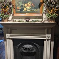 Fireplace in the dining room at The Epochary Inn in Ambridge