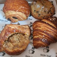 TOP (LtoR) Chocolate Corrisant, Sea Salt Chocolate Chip Cookie. BOTTOM (LtoR) Apple Corrisant and Plain Corrisant at Little Loaf Bakeshop in New Paltz