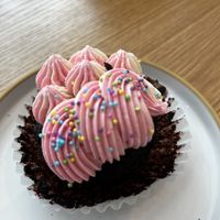 Gf chocolate raspberry cupcake. Absolutely amazing!  at Little Loaf Bakeshop in New Paltz