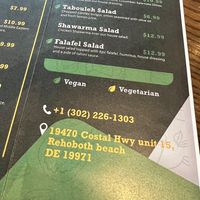 Clearly labeled vegan options  at Kabab Falafel Addiction in Rehoboth Beach