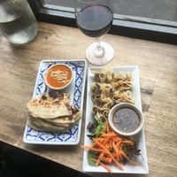 Roti w/satay & wontons at Madame K's Vegetarian in Fitzroy