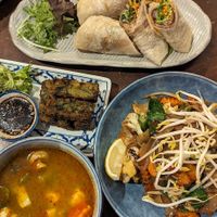 Lamb sliders, Pad see ew, Tom yum soup, Chive dumplings at Madame K's Vegetarian in Fitzroy