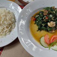 Fried Mushroom & Spinach with rice (128 NAD) at Café Zoo - La Marmite Royale in Windhoek