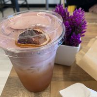 Rosemary blood orange sparkler with black cherry foam  at Almond & Oat Coffee House in Las Vegas