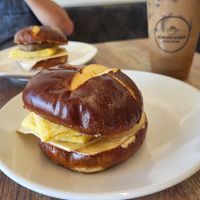 Double egg sandwich and the sausage and egg sandwich with the Almond and Oat latte. at Almond & Oat Coffee House in Las Vegas