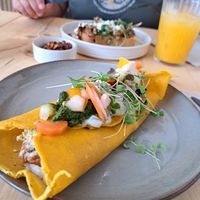 Indian pancake and mushroom french toast at Offbeet - Southsea in Southsea