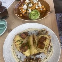 Top - Turkish Menemen Scramble. Bottom - Welsh Rarebit.  at Offbeet - Southsea in Southsea