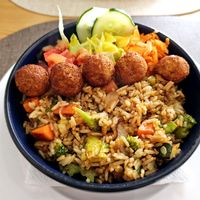 Rice with falafel. at Nha Gost in Santa Maria