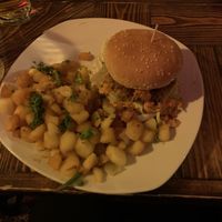 Vegan burger with fried potatoes   at Lieschen Müller in Muenster