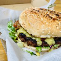 Vegan lamb burger   at Jayna Gyro in Emeryville