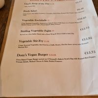 Vegan menu at Doms Pier 1 in Donegal
