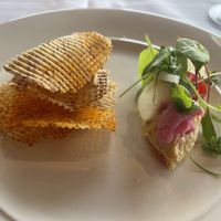 Hummus with chips aka “ginger chickpea salad"  at Ama Ama Restaurant in Kapolei