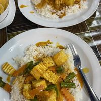 Massaman and tofu curry. Red curry with tofu and vegetables. 10/10. Cost 120 Bhat each including the rice   at Mama Kitchen in Ao Nang