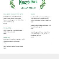 Vegan menu at Nancy's Barn in Ballyliffin
