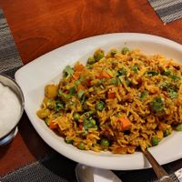 Vegetable Biryani with Curd at A Taste of India in Luxor