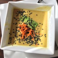 coconut curry soup cup size $5 at Be Raw Food and Juice in Dallas