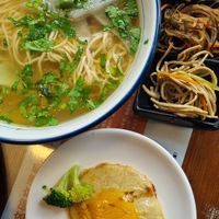 Ramen combo: includes toppings, egg, and a skewer. at Baiyi Vegetables Lanzhou Sulamian - 百易素食·素拉面（元大都店) in Beijing