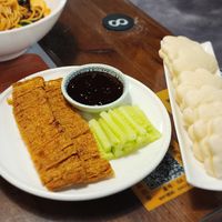 Fried duck at Baiyi Vegetables Lanzhou Sulamian - 百易素食·素拉面（元大都店) in Beijing